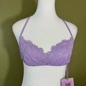 Savage x Fenty Women's XS Floral Glow Lace Tie Back Bralette Pastel Purple New